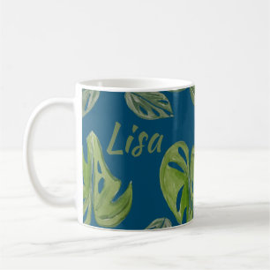 Mug Feuille de Monstera Adansonii aquarelle manuelle b