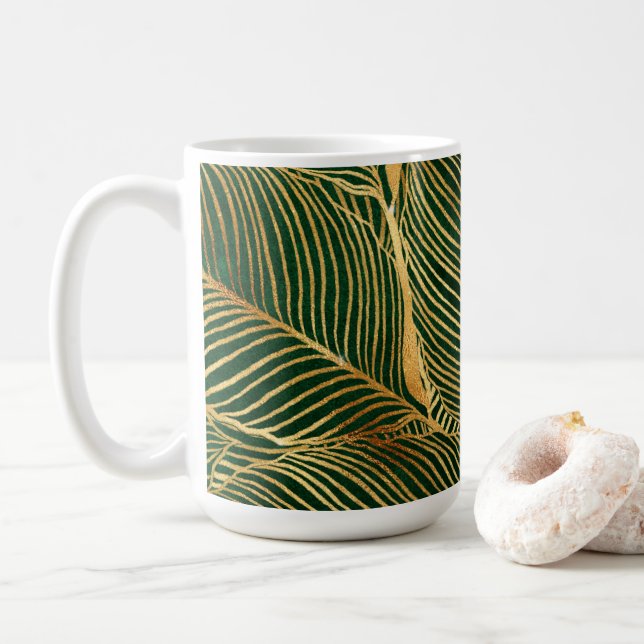 Mug Feuille d'or Forêt verte Élégant Motif (Avec donut)
