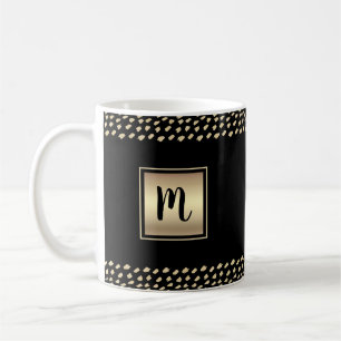 Mug Feuille d'or noir moderne audacieux script monogra