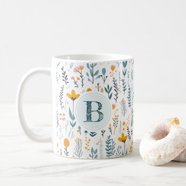 Mug Feuille Flore Modèle Alphabet Café (Avec donut)