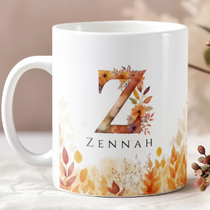 Mug Feuilles automnales Monogramme personnalisé Lettre