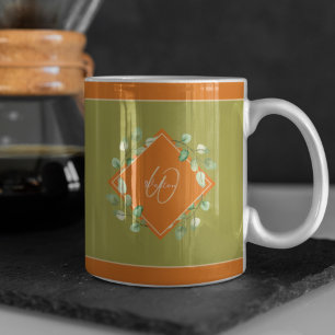 Mug Feuilles automnales orange et vert monogramme