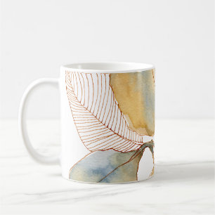 Mug Feuilles botaniques aquarelles bleu or mat