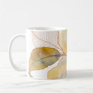 Mug Feuilles botaniques aquarelles bleu or mat