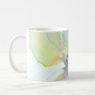 Mug Feuilles botaniques aquarelles jaune vert pastel