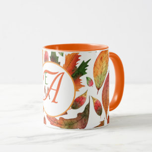 Mug Feuilles d'automne brodées Décor orange vert