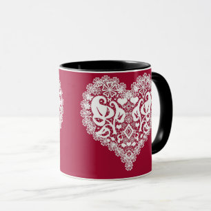 Mug Feuilles de coeur rouge en dentelle florale Saint-