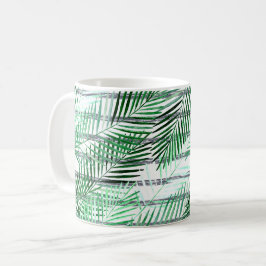 Mug Feuilles de palme sur fond rayé noir et blanc