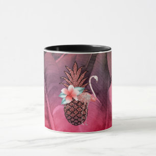 Mug Feuilles de palmier deananas pailleté tropical ros