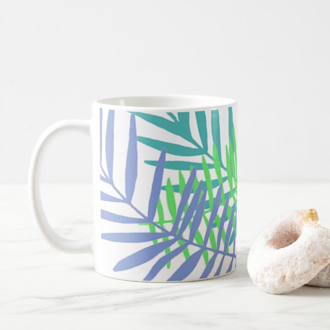 Mug Feuilles de palmiers dans les tons bleu et vert (Avec donut)