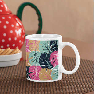 Mug Feuilles de Palmiers Tropicaux en Rose et Bleu  