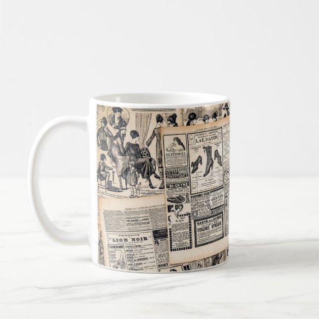 Mug Feuilles de publicité de journaux anciens Découpag (Gauche)