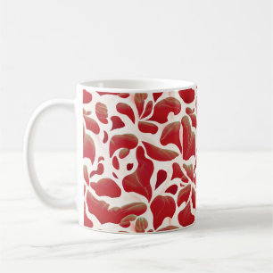 Mug Feuilles de vol blanc et rouge Motif répétitif
