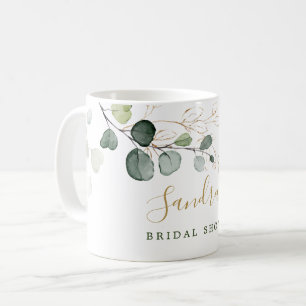 Mug Feuilles d'eucalyptus or floral, votre nom café 