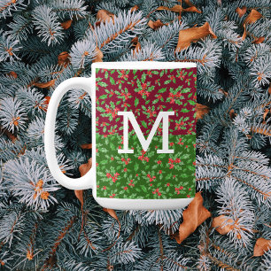 Mug Feuilles et baies de houx de Noël rouge et vert
