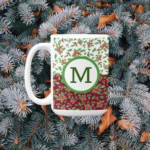 Mug Feuilles et baies de houx de Noël rouge et vert