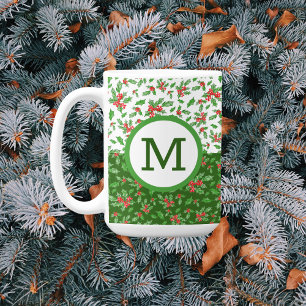 Mug Feuilles et baies de houx de Noël rouge et vert