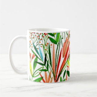 Mug Feuilles exotiques, fleurs, aquarelle de la forêt 
