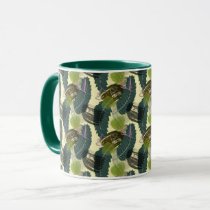 Mug Feuilles tropicaux et fleurs d'aquarelle.