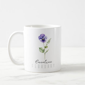 Mug Février Mois de naissance Fleur avec nom - Violet