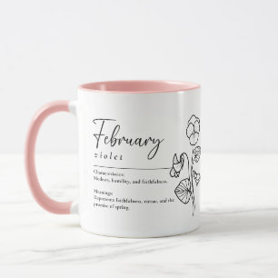 Mug Février Mois de naissance Fleur Violet minimaliste
