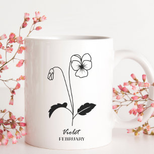 Mug Février Monogramme Mois des fleurs de naissance