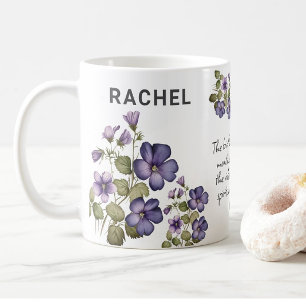 Mug Février Violet Fleur de naissance Ajouter un nom