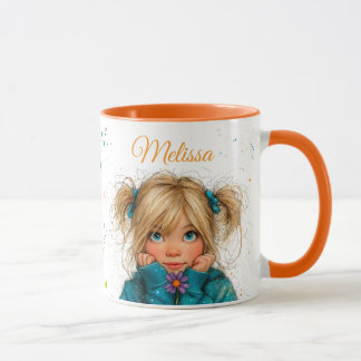 Mug Fille à l'aquarelle avec fleur Tout Nom