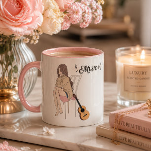 Mug Fille Anime Assise avec gwt & Notes de Musique – E