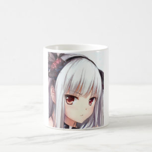 Mug Fille animée aux cheveux argentés et aux yeux gren