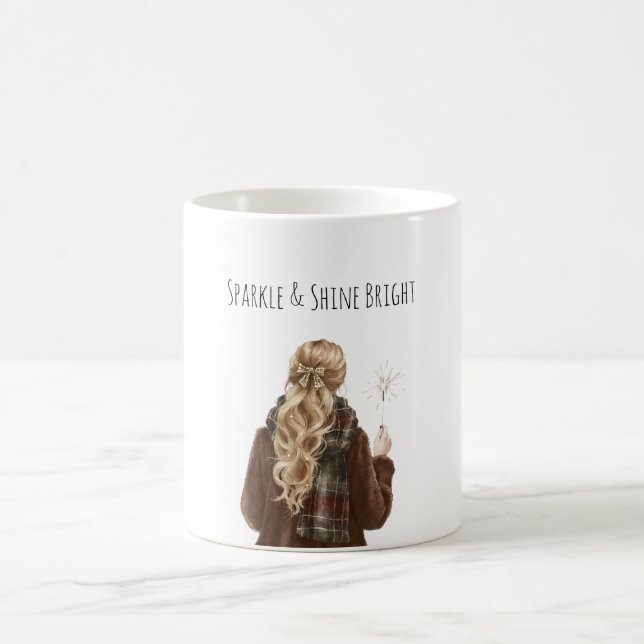 Mug Fille aux cheveux blonds scintillants Noël Nouvel  (Centre)