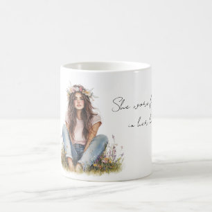 Mug Fille aux Cheveux Bruns Fleurs dans ses Cheveux