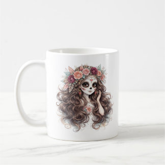 Mug Fille aux crânes de sucre floraux Art Fantastique