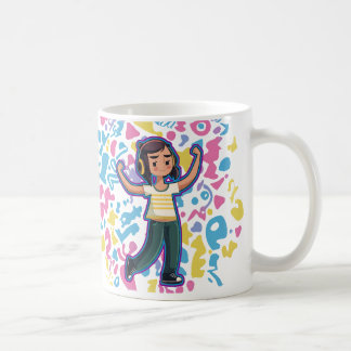 Mug Fille avec casque fléchissant confiant et se déten