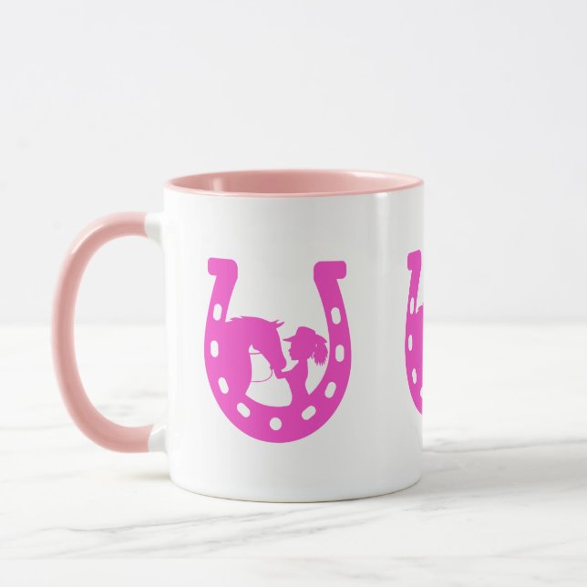 Mug Fille avec cheval et Casquette occidental Hot rose (Gauche)