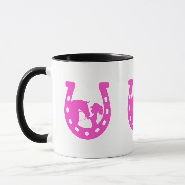 Mug Fille avec cheval et Casquette occidental Hot rose (Gauche)