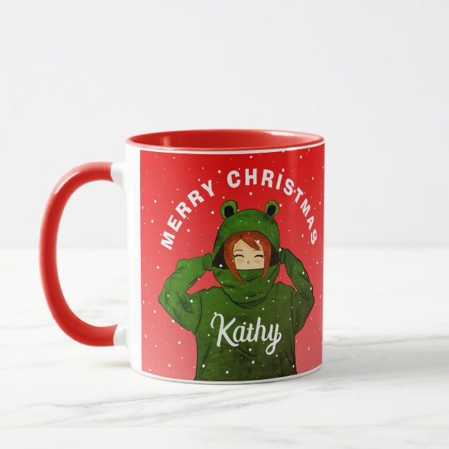 Mug Fille avec grenouille verte Sweat - shirt à capuch (Gauche)