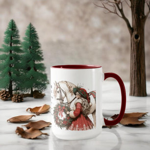 Mug Fille Avec Le Cheval Et La Couronne Noël