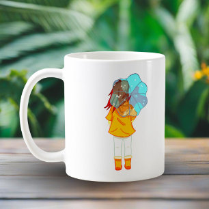 Mug Fille avec parapluie dans le vent Dessin