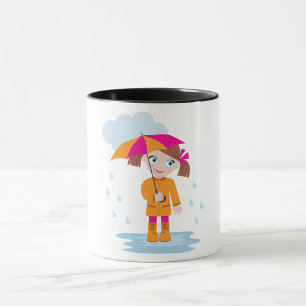 Mug Fille avec parapluie sous la pluie Enfants Jour pl
