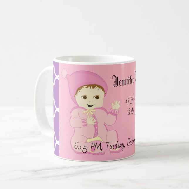 Mug Fille bébé en rose avec fleurs (Devant gauche)