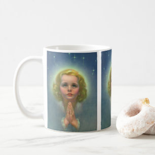 Mug Fille blonde angélique avec halo et étoiles priant