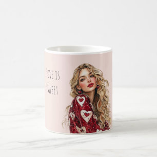 Mug Fille blonde coeurs rouges Saint Valentin Amour