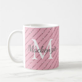 Mug Fille Blush Parties scintillant rose rayures Monog
