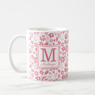 Mug Fille Blush rose Fleurs tropicales Monogramme