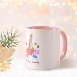 Mug Fille chats et présente le coeur étoilé rose Noël