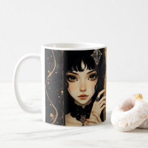 Mug Fille d'anime gothique noir et or