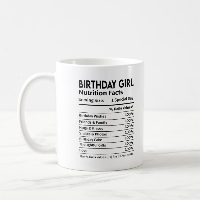 Mug Fille d'anniversaire Étiquette nutritionnel (Gauche)