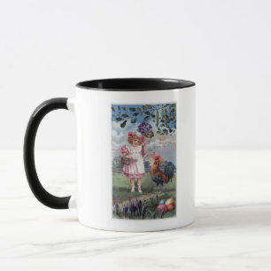Mug Fille dans le rose tenant les fleurs pourpres