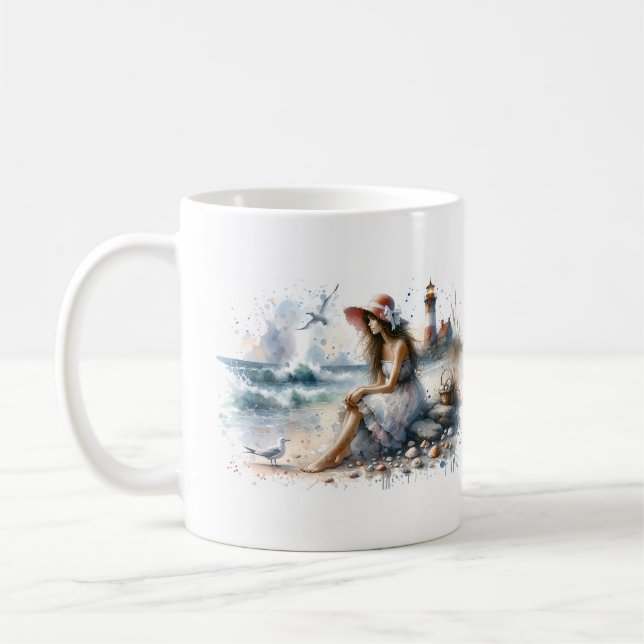 Mug Fille d'aquarelle romantique par phare (Gauche)